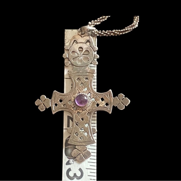 Vintage Sterling Silver Handmade Ethiopian Coptic Cross w/ 925 Popcorn Chain - Picture 8 of 11